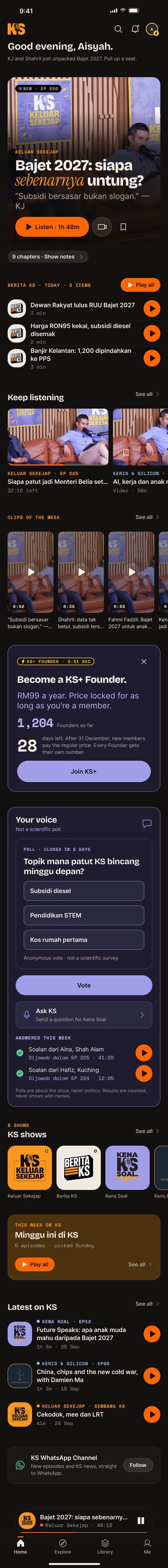 Keluar Sekejap home with clips, KS+ membership and a listener poll