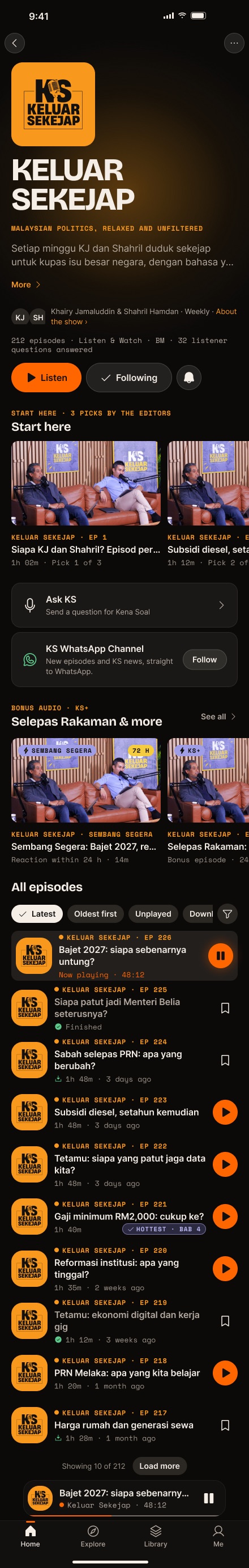 Keluar Sekejap shows list